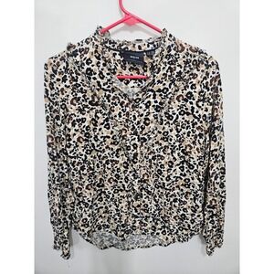 Maeve Anthropologie Leopard Print Ruffle Trim Long Sleeve Blouse OB1200416 4P